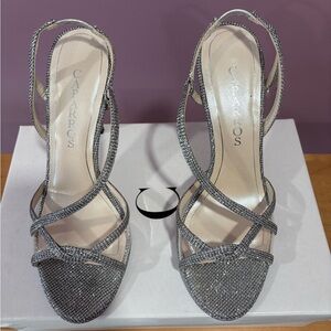 Caparros Gillian Silver Rhinestone Strappy Heels 7.5M